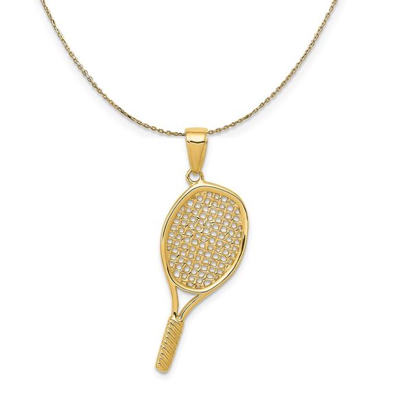 14k Yellow Gold 3D Polished Racquetball Necklace - 16 Inch